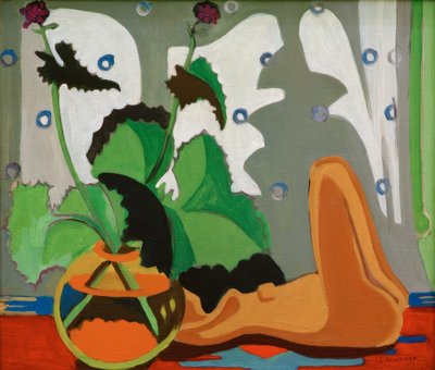 Stilleben med plast foran vinduet av Ernst Ludwig Kirchner